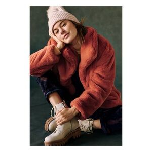 NWOT Anthropologie Faux Fur Jacket In Warm Rust  Size XS